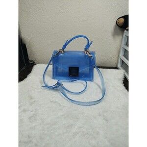 Clear Jelly Plastic Blue Purse Gold Hardware,  Removible Strap